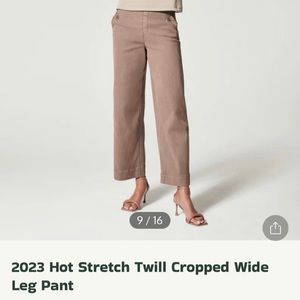 Twill wide leg cropped pants
